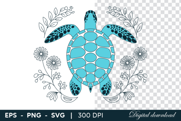 Elevating Brand Identity with the Blue Sea Turtle and Floral Decorative Design