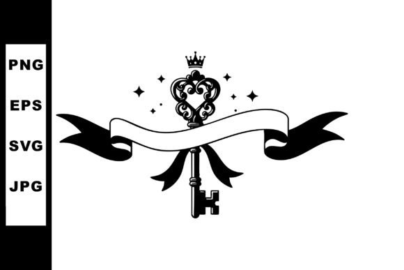 Elevating Design Projects with an Ornate Vintage Key and Decorative Crown Silhouette