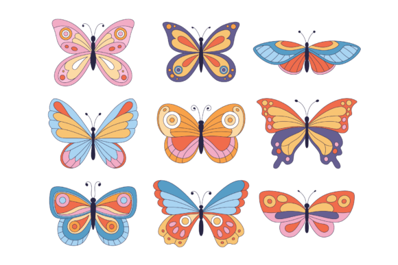 Elevating Visual Projects with Decorative Cartoon Style Butterflies