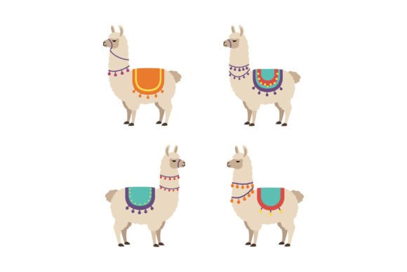 Evaluating Four Llamas Wearing Colorful Decorative Designs for Creative Projects