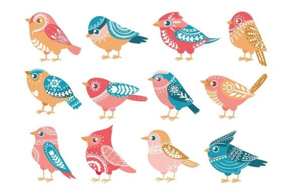 Evaluating Hand-Drawn Decorative Birds with Scandinavian Folk Ornaments for Modern Design