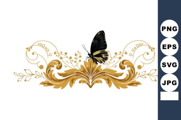 Golden Floral Ornament with Butterfly & B