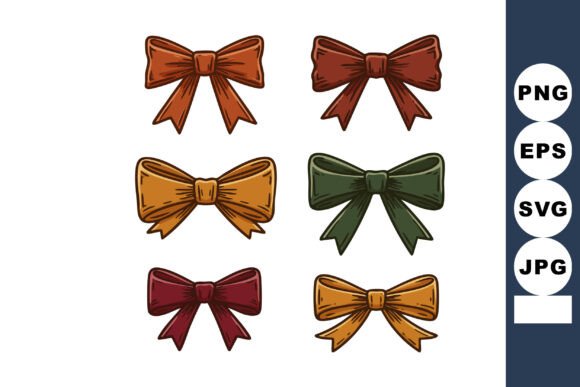 Hand Drawn Decorative Bow Set with Orange
