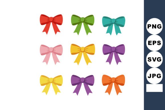 Vibrant Colorful Decorative Bows Set with Red Gr