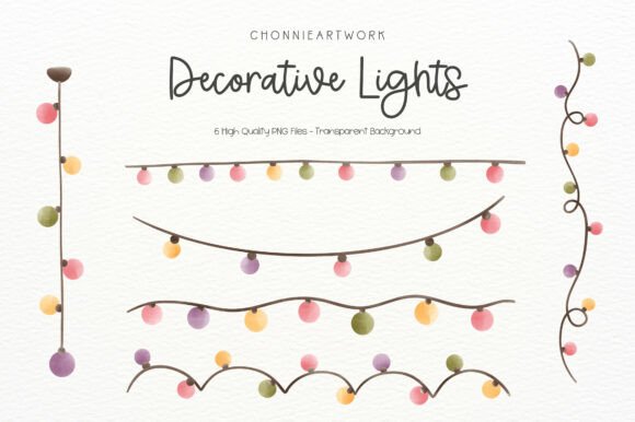Watercolor Decorative String Lights Clip Art