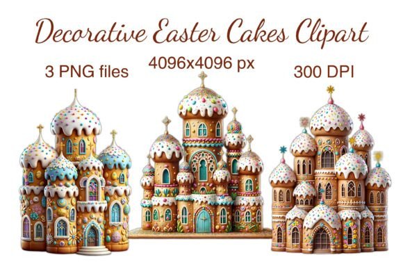 Whimsical Decorative Easter Cakes Clipart for Design